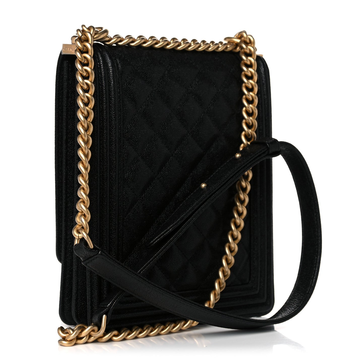 Caviar Quilted North South Boy Flap Black