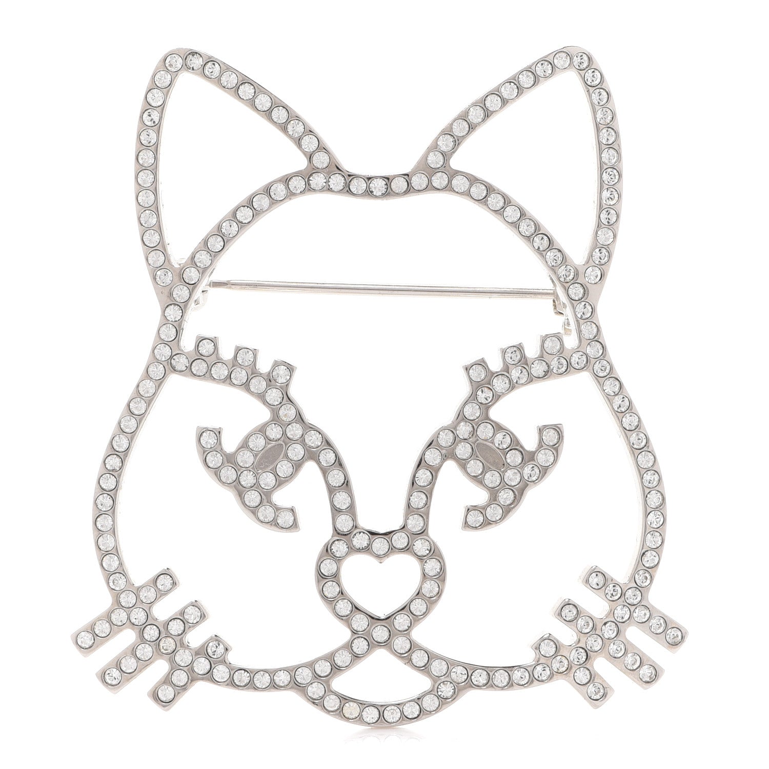 Chanel Strass Crystal Emoji Choupette Cat Brooch Silver 1 of 5