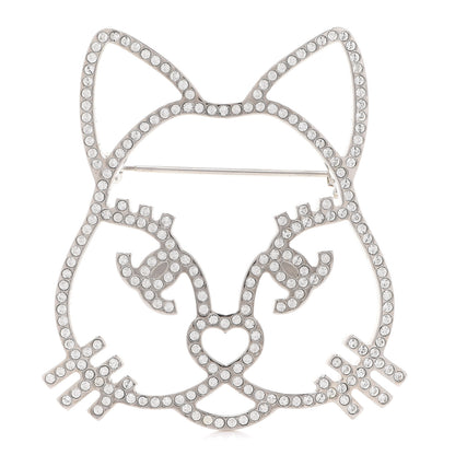 Chanel Strass Crystal Emoji Choupette Cat Brooch Silver 1 of 5
