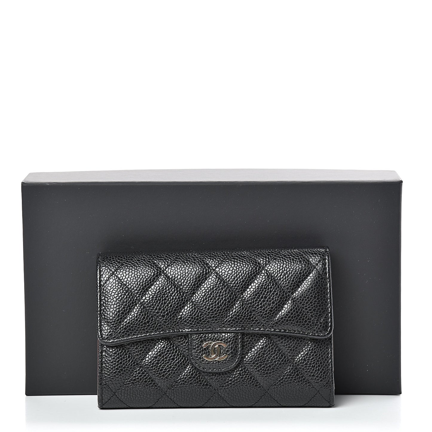 Caviar Quilted Medium Flap Wallet Black
