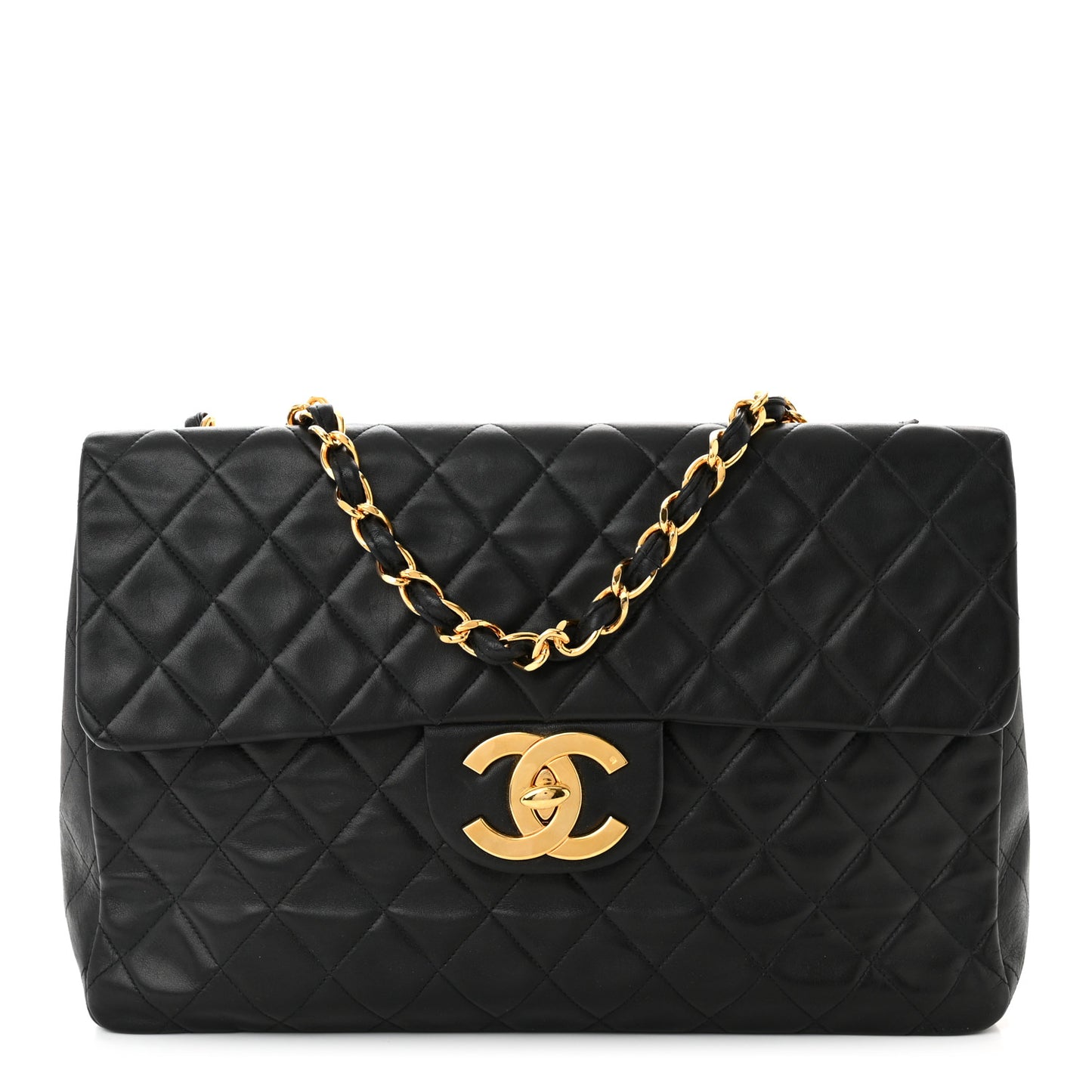 Lambskin Quilted XL Jumbo Single Flap Black