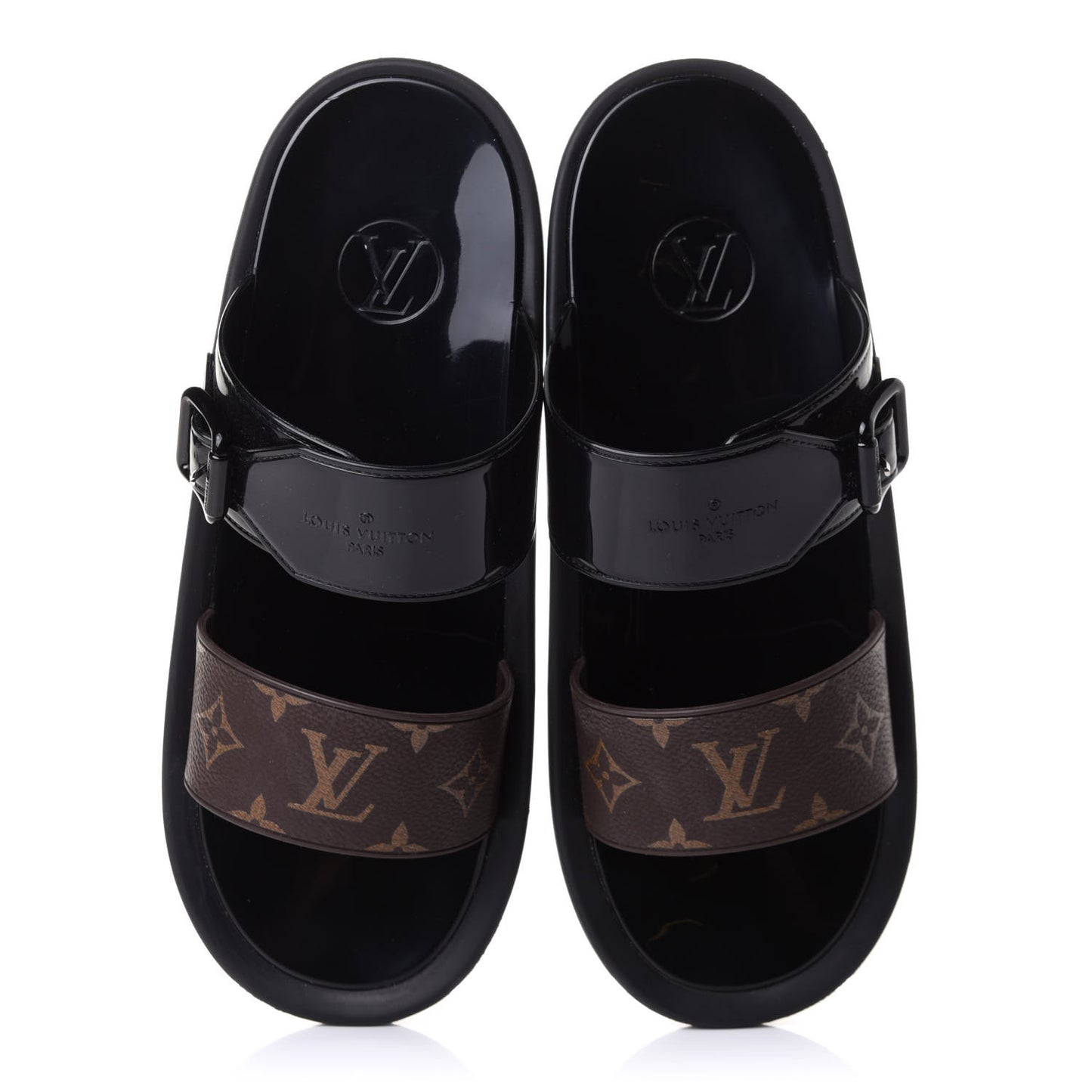 Monogram Sunbath Flat Mule Sandals 41 Black