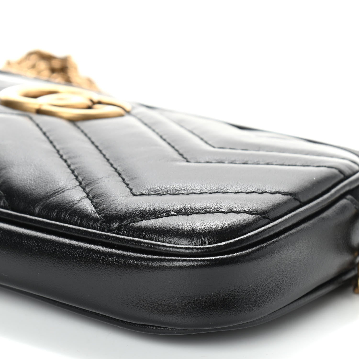 Gucci Calfskin Matelasse Mini GG Marmont Chain Crossbody Bag Black 9 of 9