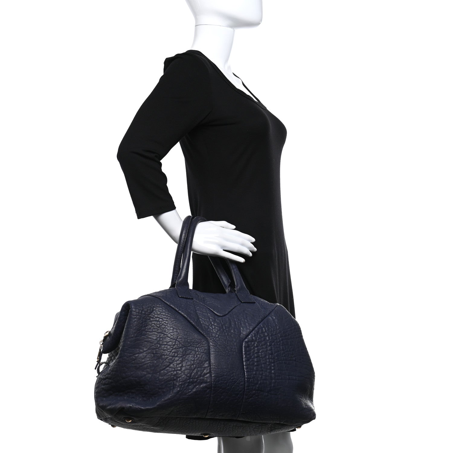 Saint Laurent Pebbled Lambskin Medium Easy Sac Navy 2 of 16
