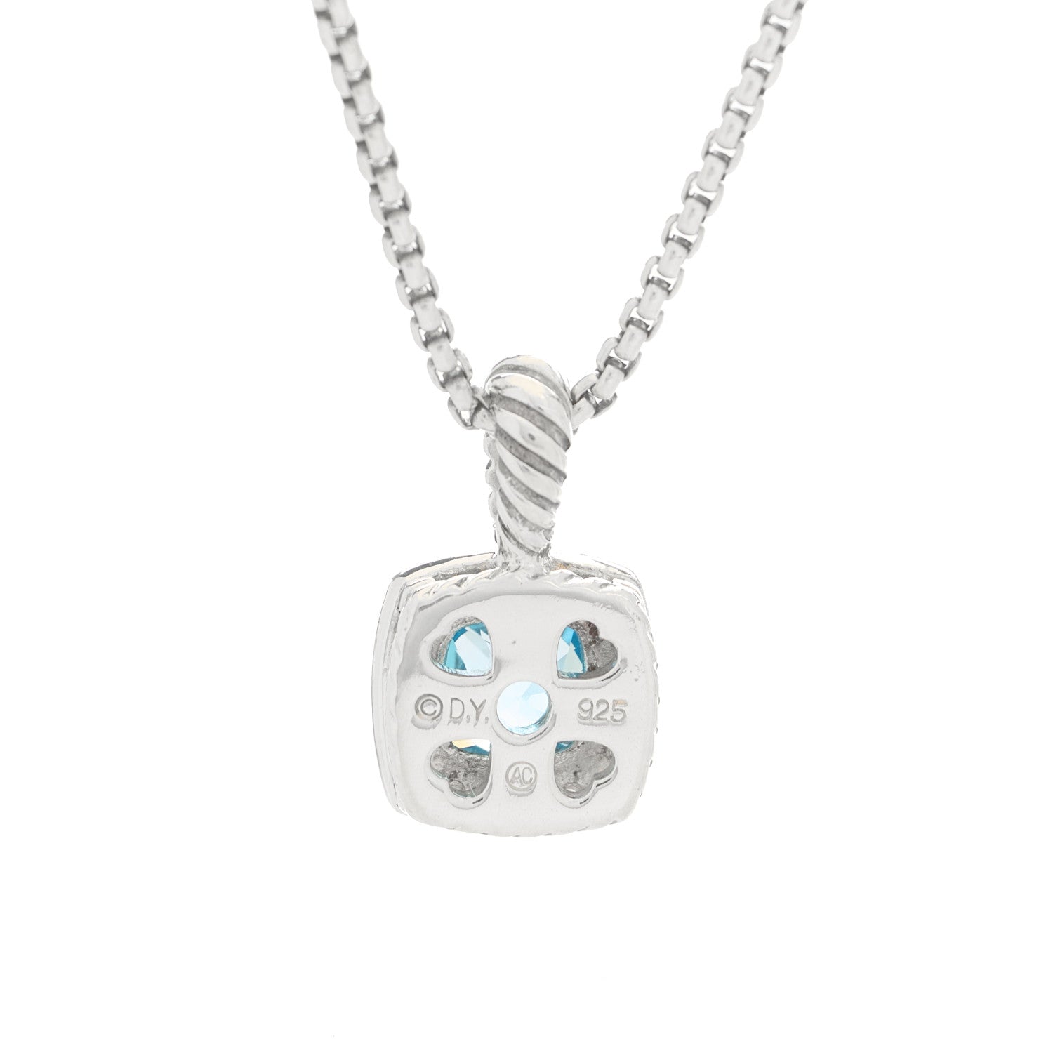 David Yurman Sterling Silver Diamond Blue Topaz 7mm Petite Albion Pendant Necklace 6 of 6