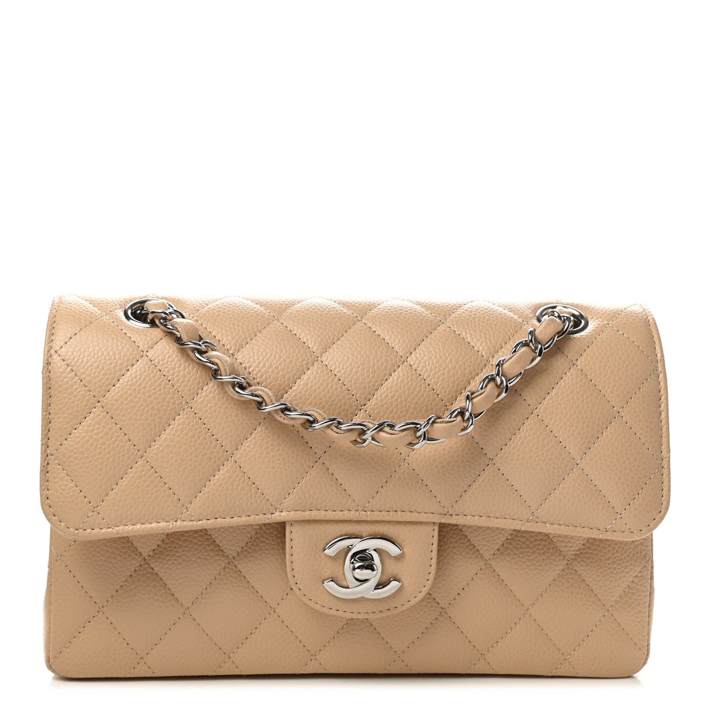 Caviar Quilted Small Double Flap Beige