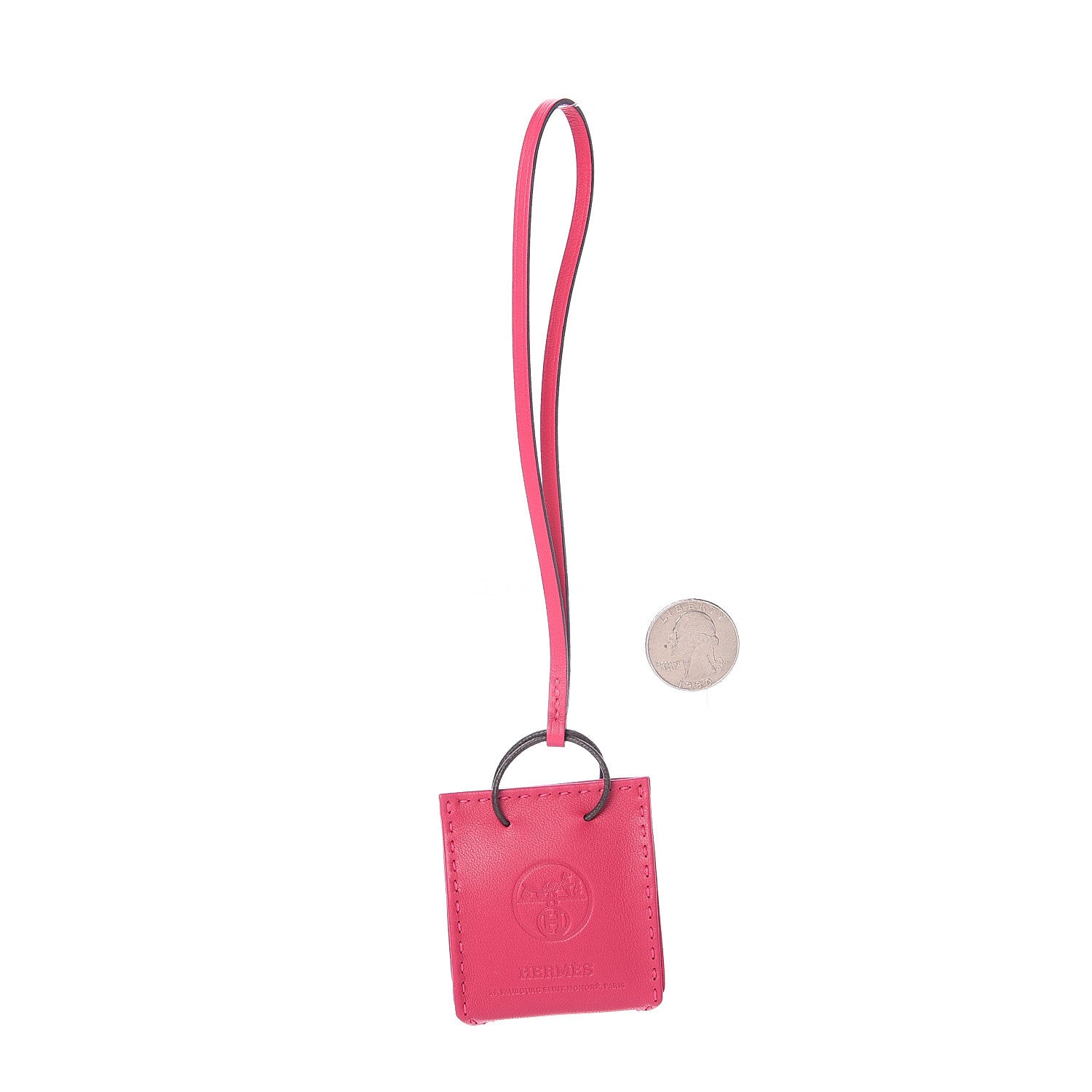 Hermes Milo Lambskin Swift Shopping Bag Charm Rose Mexico 2 of 2