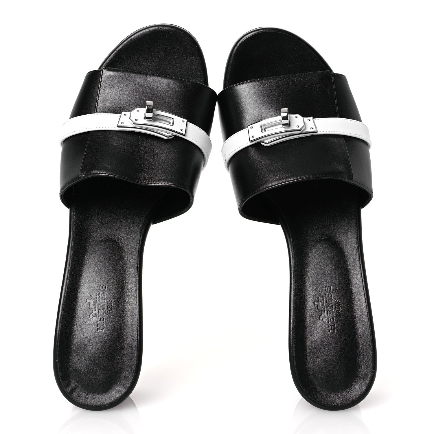 Hermes Calfskin Gigi 50 Sandals 40 White Black 2 of 14