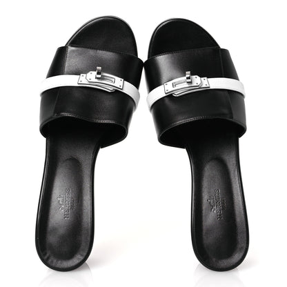 Hermes Calfskin Gigi 50 Sandals 40 White Black 2 of 14