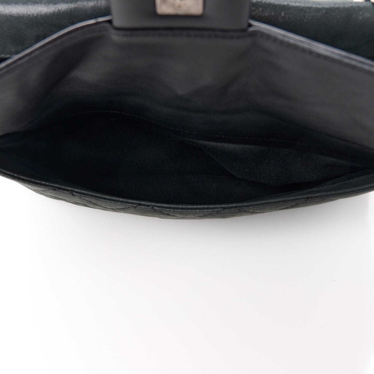 Iridescent Calfskin Jumbo In the Mix Double Flap Black