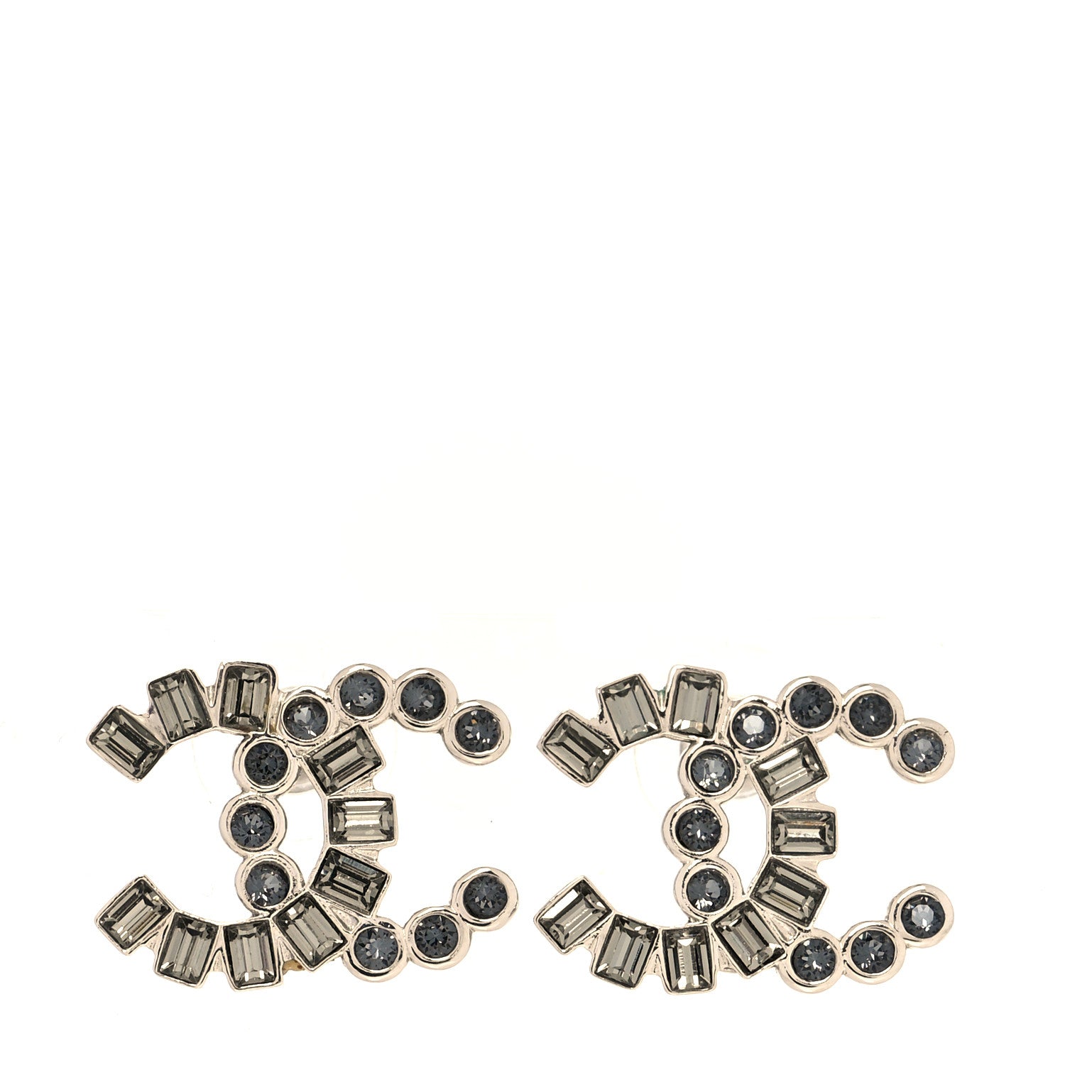 Chanel Baguette Crystal CC Earrings Gold Grey 1 of 5