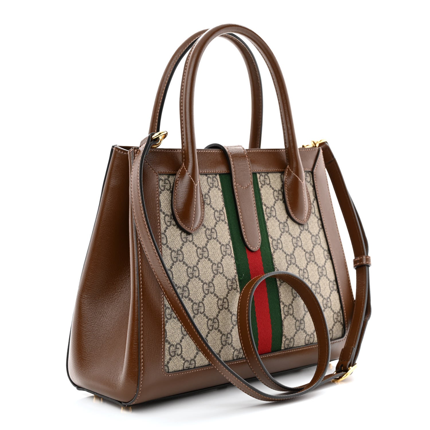Gucci GG Supreme Monogram Azalea Calfskin Web Medium Jackie 1961 Tote Beige Ebony Brown Sugar 3 of 12