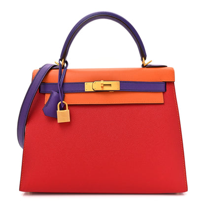 Hermes Epsom Horseshoe Kelly Sellier 28 Rose Tyrein Rouge Casaque Orange Crocus 1 of 11