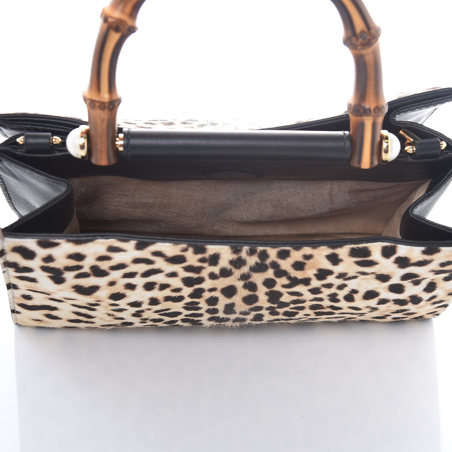 Calf Hair Bamboo Web Leopard Print Mini Nymphaea Top Handle Bag