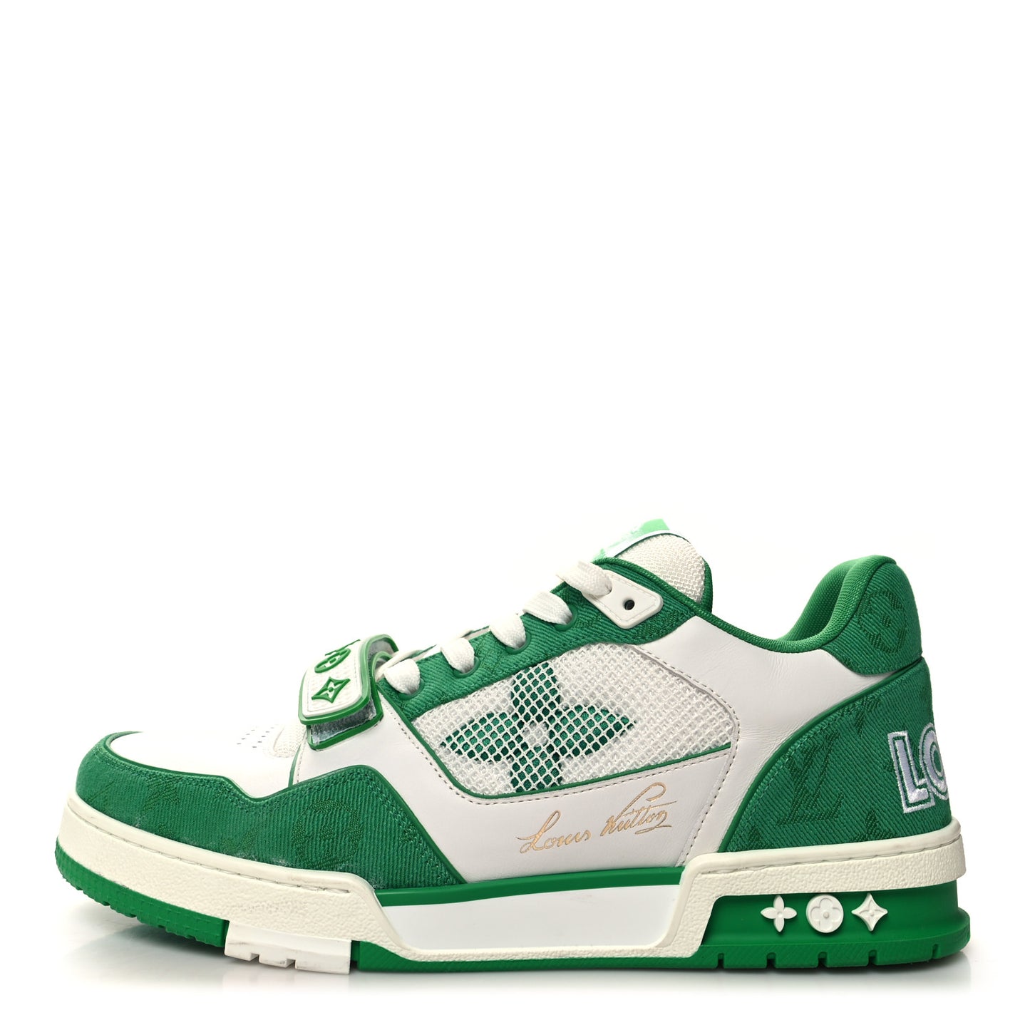 Monogram Denim Mens LV Trainer Sneakers 8 Green