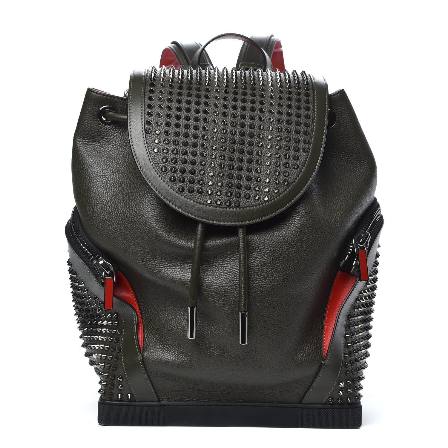 Christian Louboutin Calfskin Spiked Explorafunk Backpack Khaki Green 1 of 9
