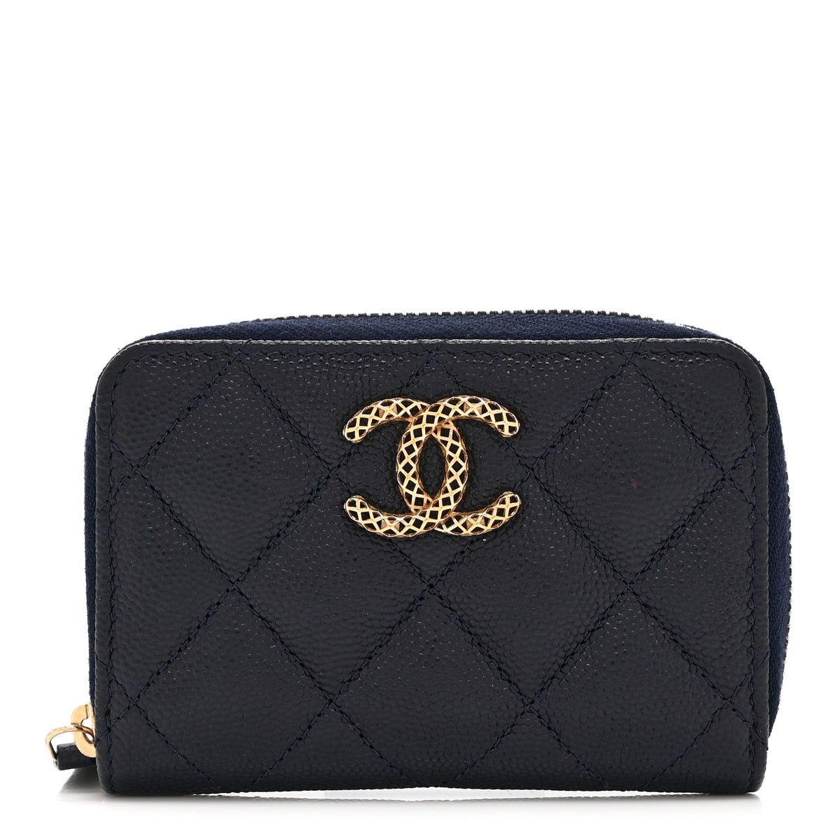 Chanel Caviar Quilted Perforated CC Zip Coin Purse  Navy 1 of 9