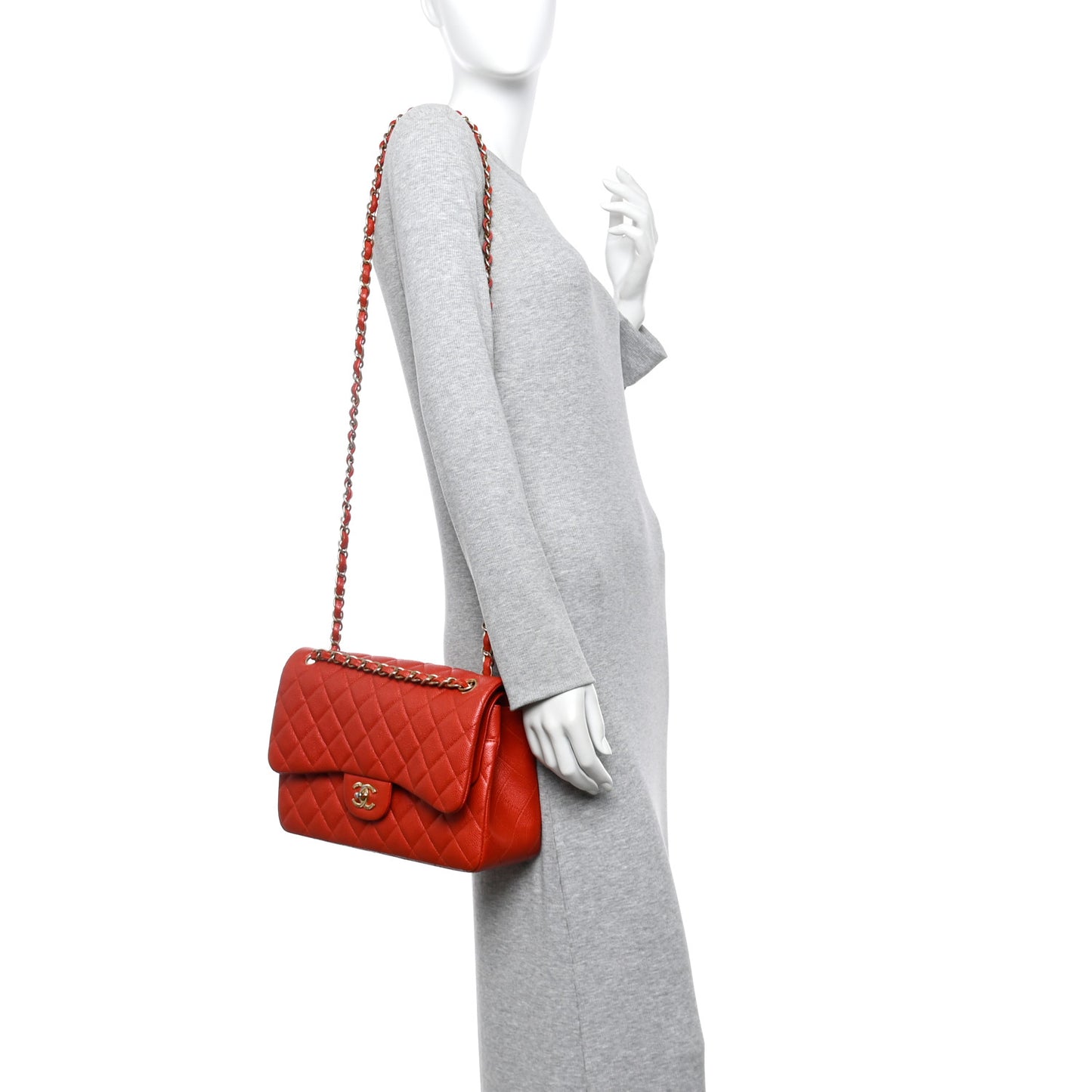 Pearly Caviar Quilted Jumbo Double Flap Orange