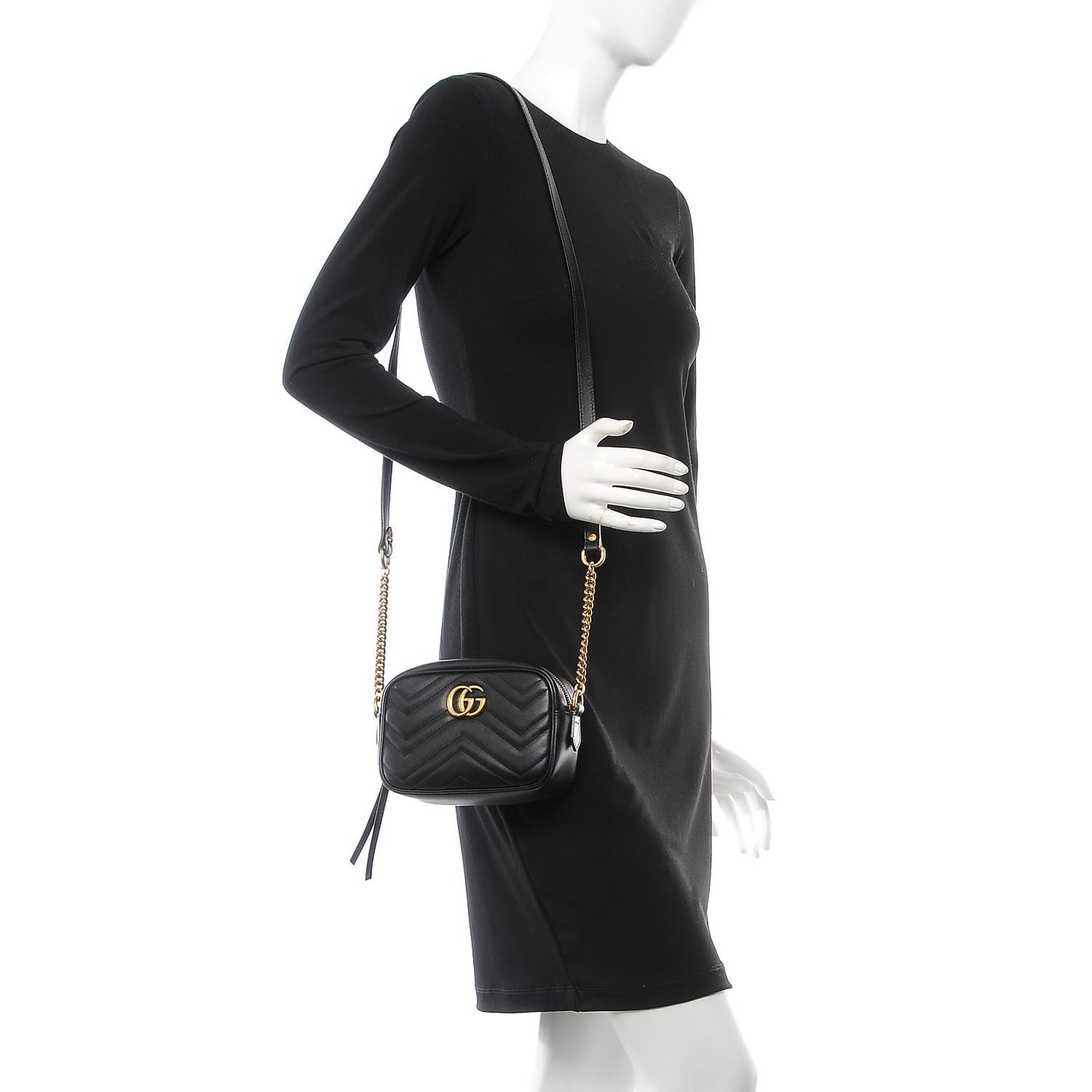 Calfskin Matelasse Mini GG Marmont Chain Shoulder Bag Black