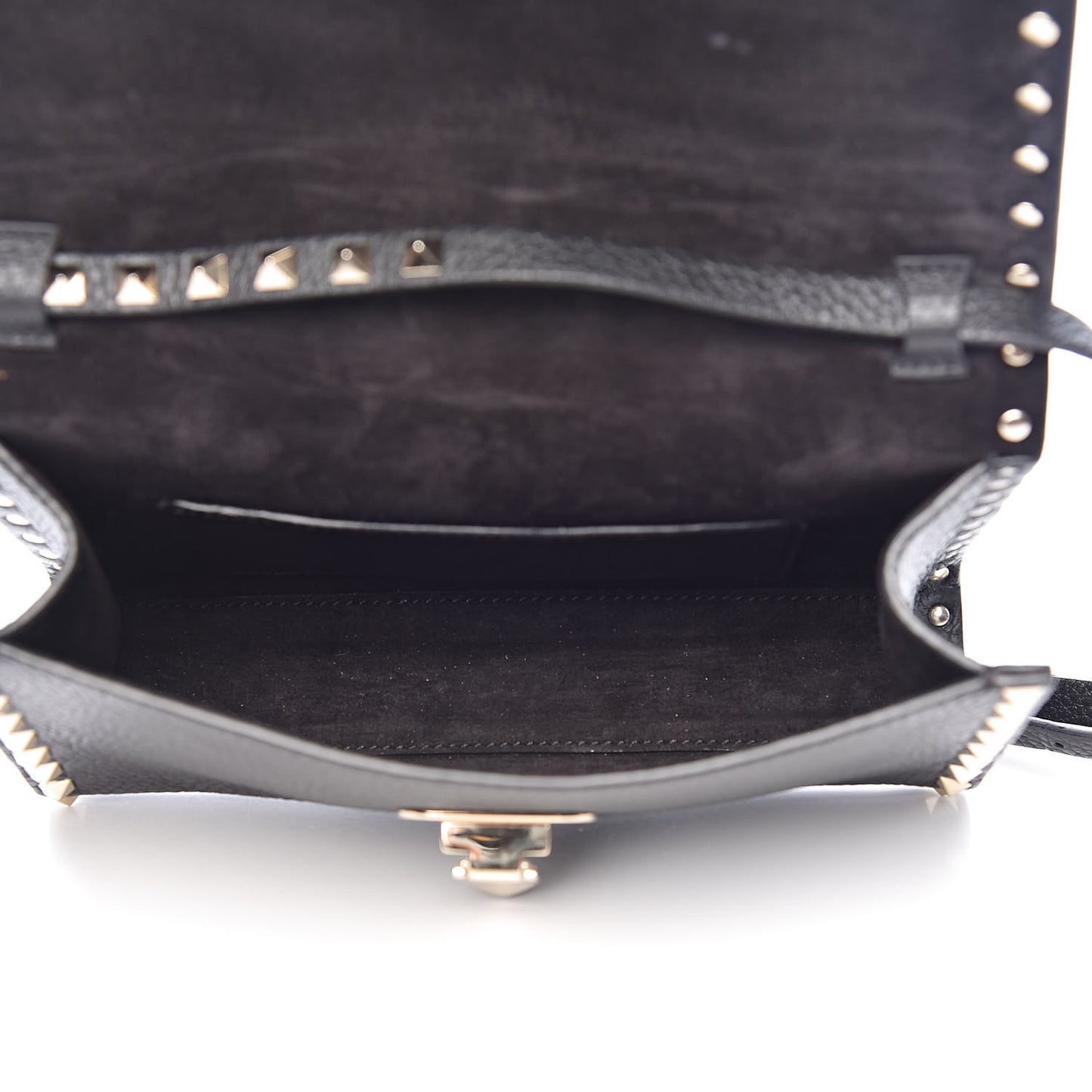 Pebbled Calfskin Medium Rockstud Flip Lock Crossbody Bag Black