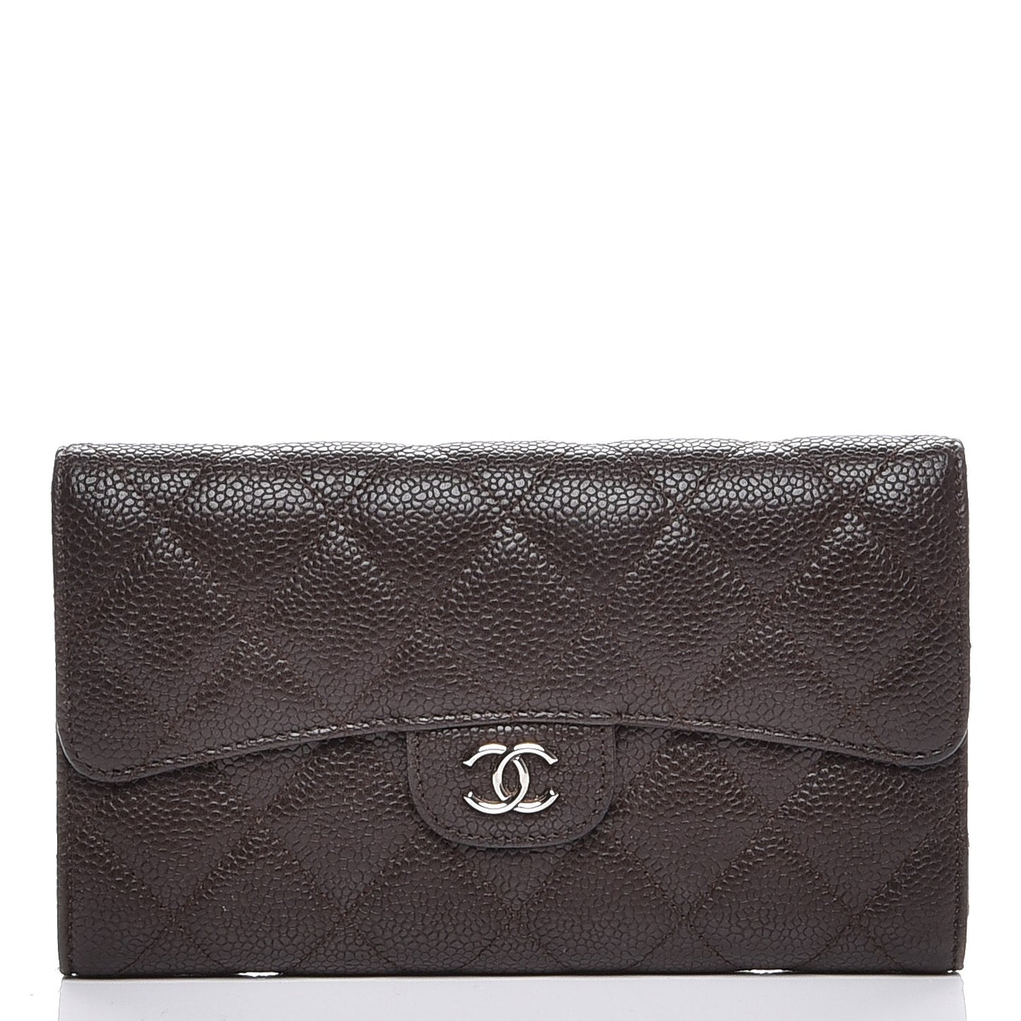 Caviar Quilted Large Flap Wallet Dark Brown