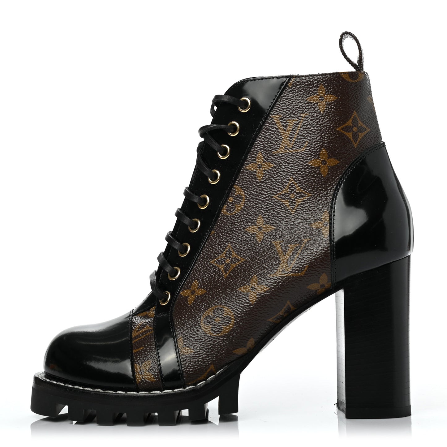 Patent Calfskin Monogram Star Trail Ankle Boots 40 Black