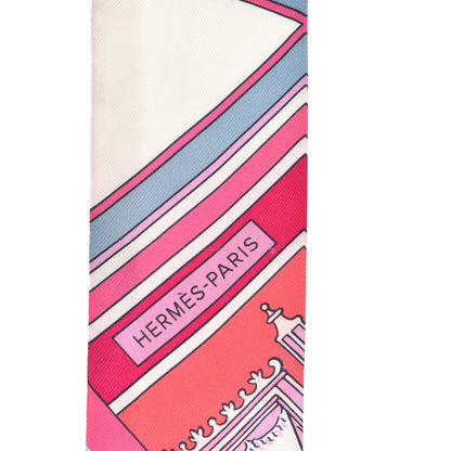 Hermes Silk Washington's Carriage Detail Twilly White Rose Vif Gris 4 of 5