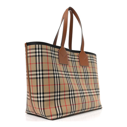 Burberry Cotton Vintage Check Large London Tote Bag Briar Brown Black 4 of 10