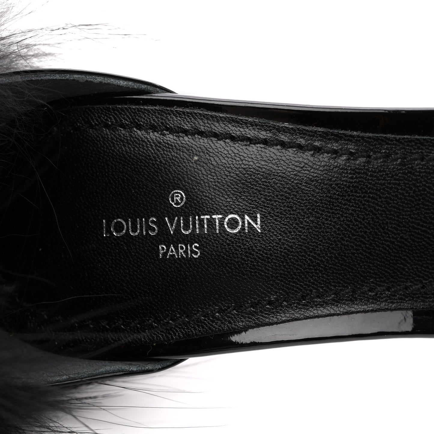 Monogram Patent Fur Sandals 38 Black