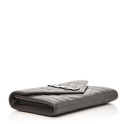 Saint Laurent Lambskin Mixed Matelasse Quilted Large Monogram Envelope Wallet Coal 4 of 8