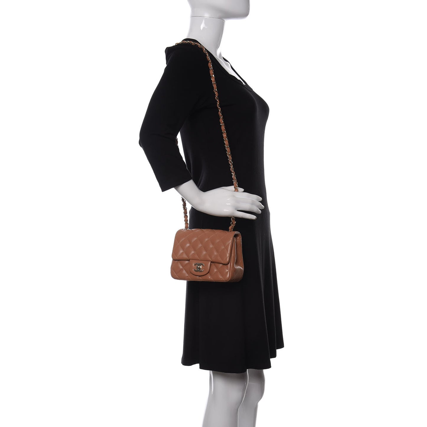 Lambskin Quilted Mini Square Flap Brown