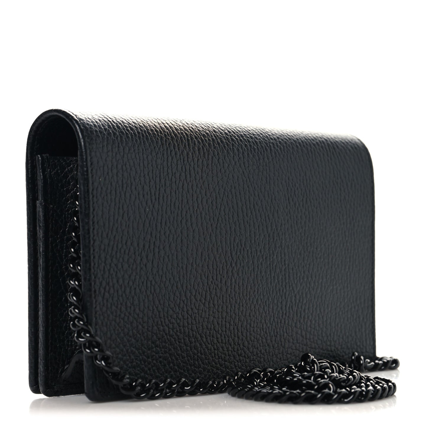 Dollar Calfskin Enamel Monochrome Mini GG Marmont Chain Wallet Black