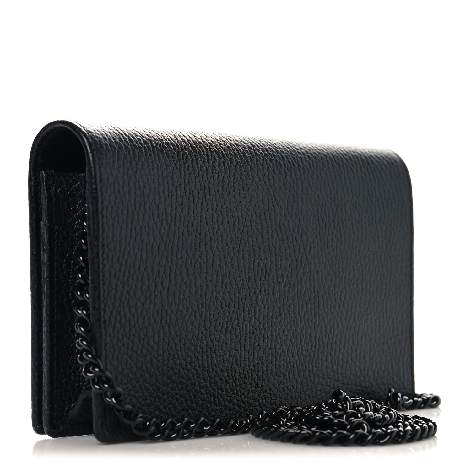 Gucci Dollar Calfskin Enamel Monochrome Mini GG Marmont Chain Wallet Black 2 of 9