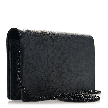 Gucci Dollar Calfskin Enamel Monochrome Mini GG Marmont Chain Wallet Black 2 of 9