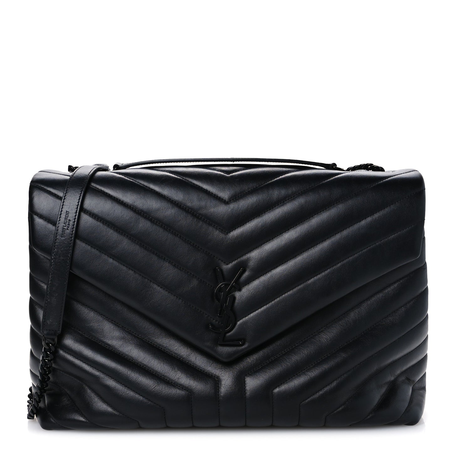 Calfskin Y Quilted Monogram Monochrome Large Loulou Chain Satchel Black