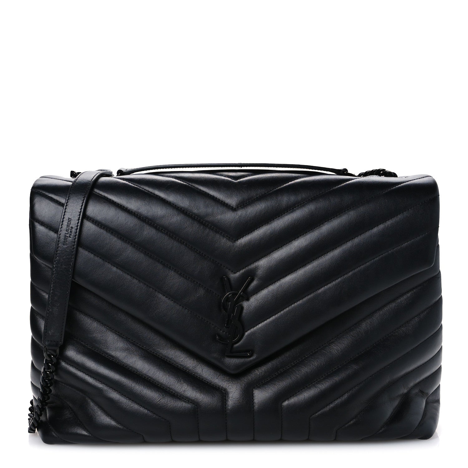 Saint Laurent Calfskin Y Quilted Monogram Monochrome Large Loulou Chain Satchel Black 1 of 11