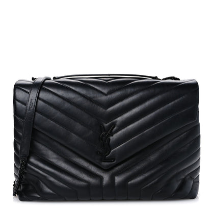 Saint Laurent Calfskin Y Quilted Monogram Monochrome Large Loulou Chain Satchel Black 1 of 11