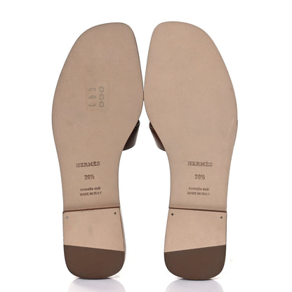 Hermes Box Calfskin Oran Sandals 39.5 Gold 5 of 9