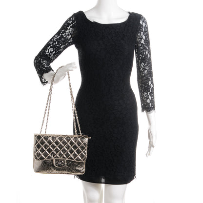 Chanel Metallic Crackled Calfskin Medium Clam's Pocket Flap Gold 2 of 8