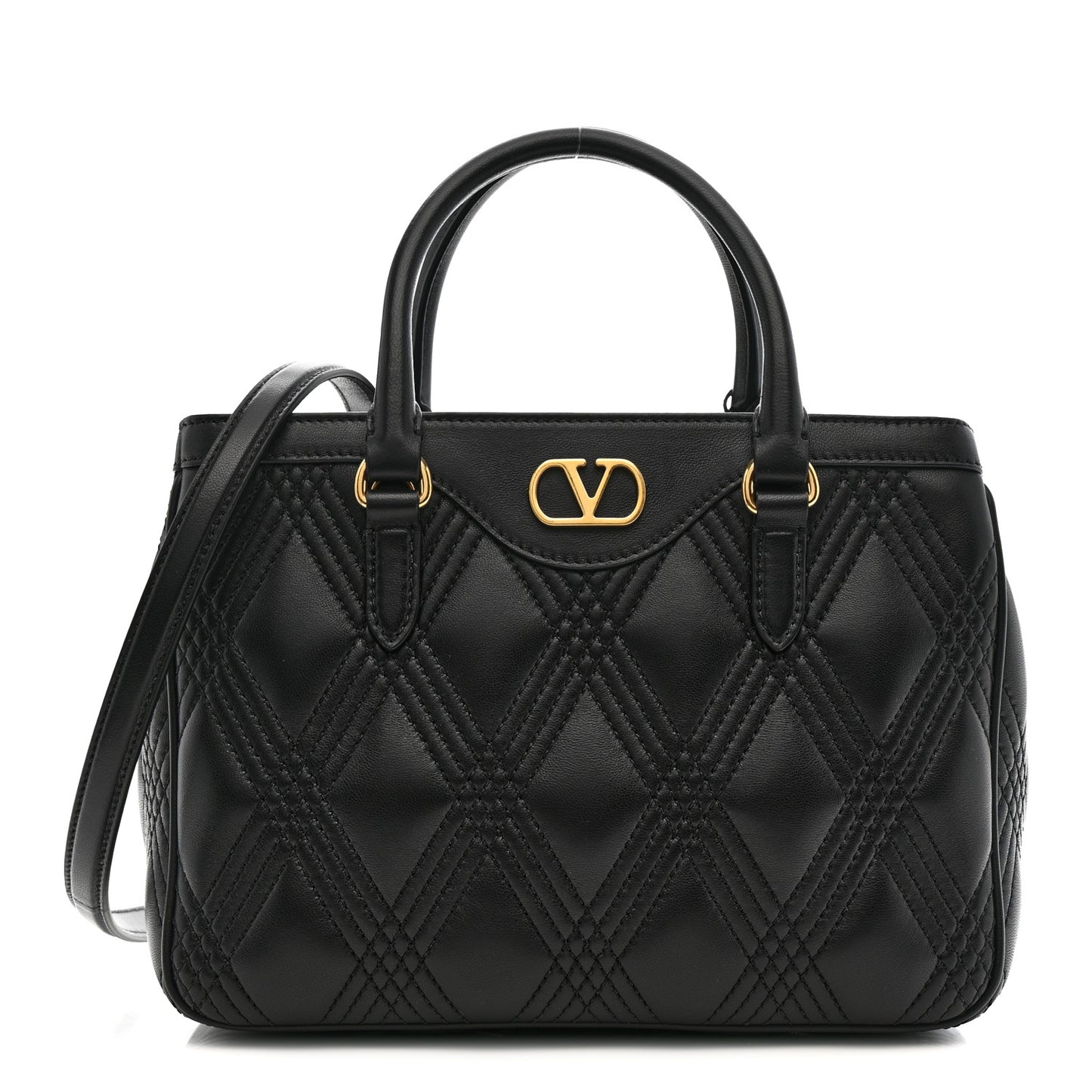 Calfskin Quilted Vlogo Small Top Handle Shoulder Bag Black