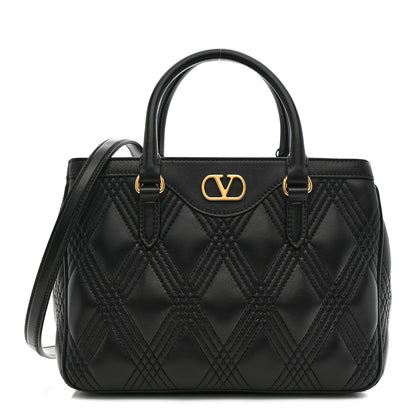 Valentino Garavani Calfskin Quilted Vlogo Small Top Handle Shoulder Bag Black 1 of 10