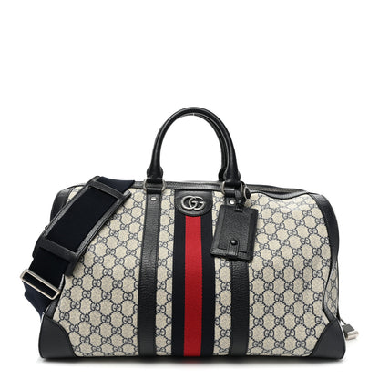 Gucci GG Supreme Monogram Textured Dollar Calfskin Web Medium Ophidia Duffle Bag Beige Blue 1 of 13