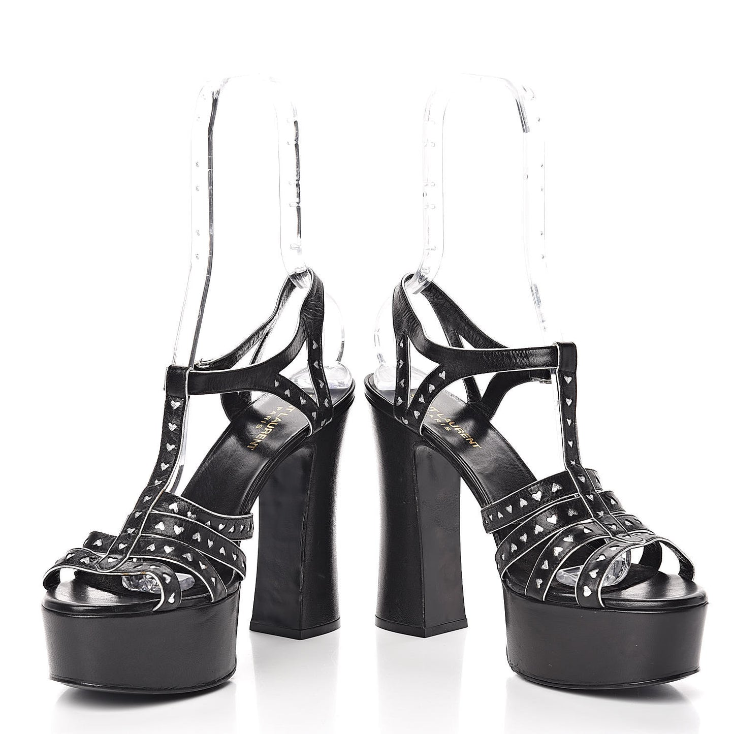 Calfskin Tribute 105 Heart Platform Sandals 40.5 Black