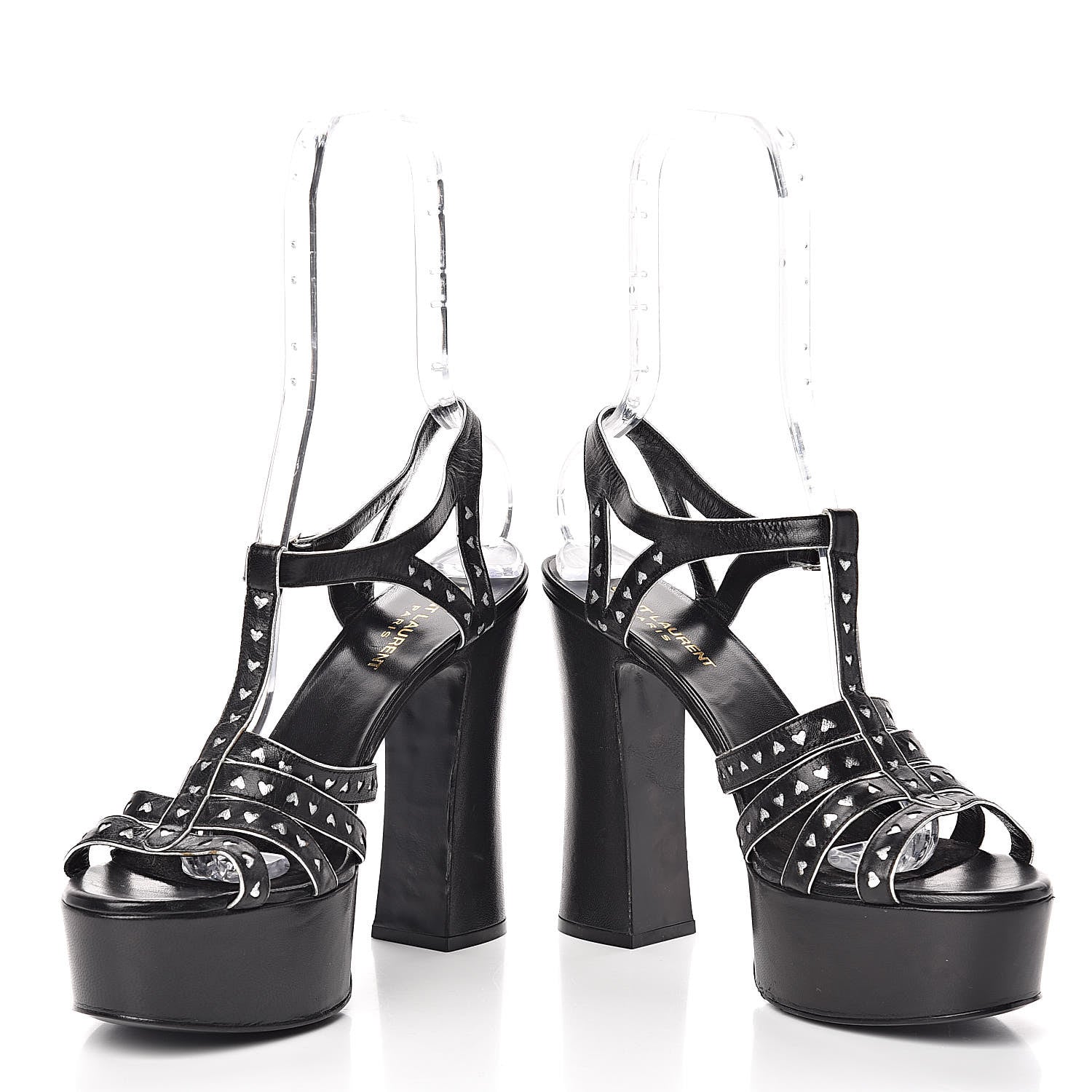 Saint Laurent Calfskin Tribute 105 Heart Platform Sandals 40.5 Black 9 of 10