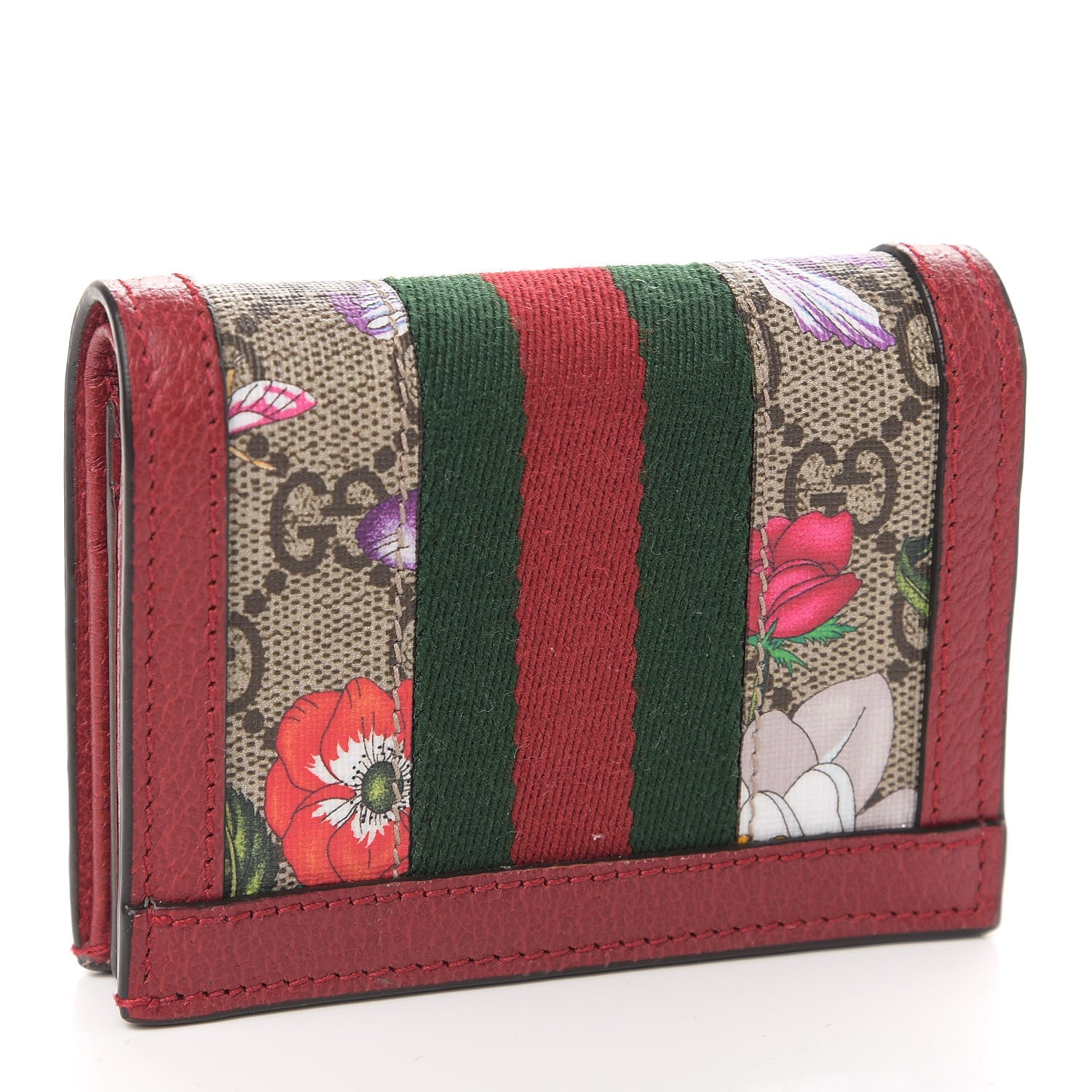 Gucci GG Supreme Monogram Flora Web Ophidia Card Case Red 3 of 7