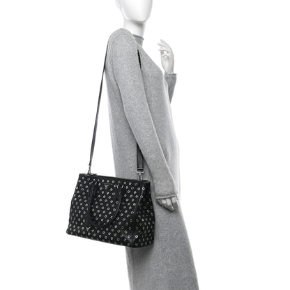 Prada City Calf Grommet Large Double Zip Tote Black 2 of 15