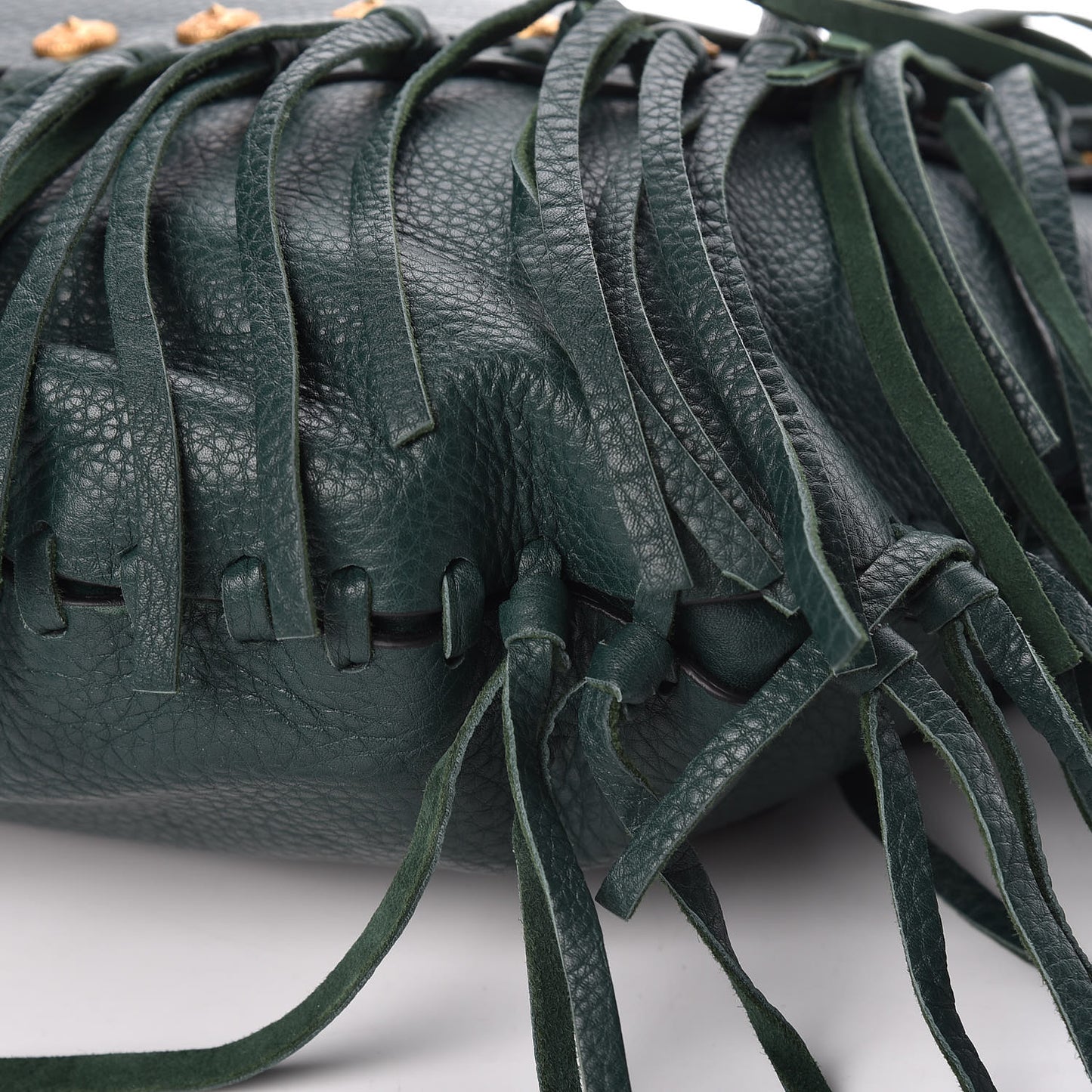 Grained Calfskin C-Rockee Fringe Hobo Light Emerald