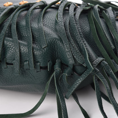 Valentino Garavani Grained Calfskin C-Rockee Fringe Hobo Light Emerald 6 of 10