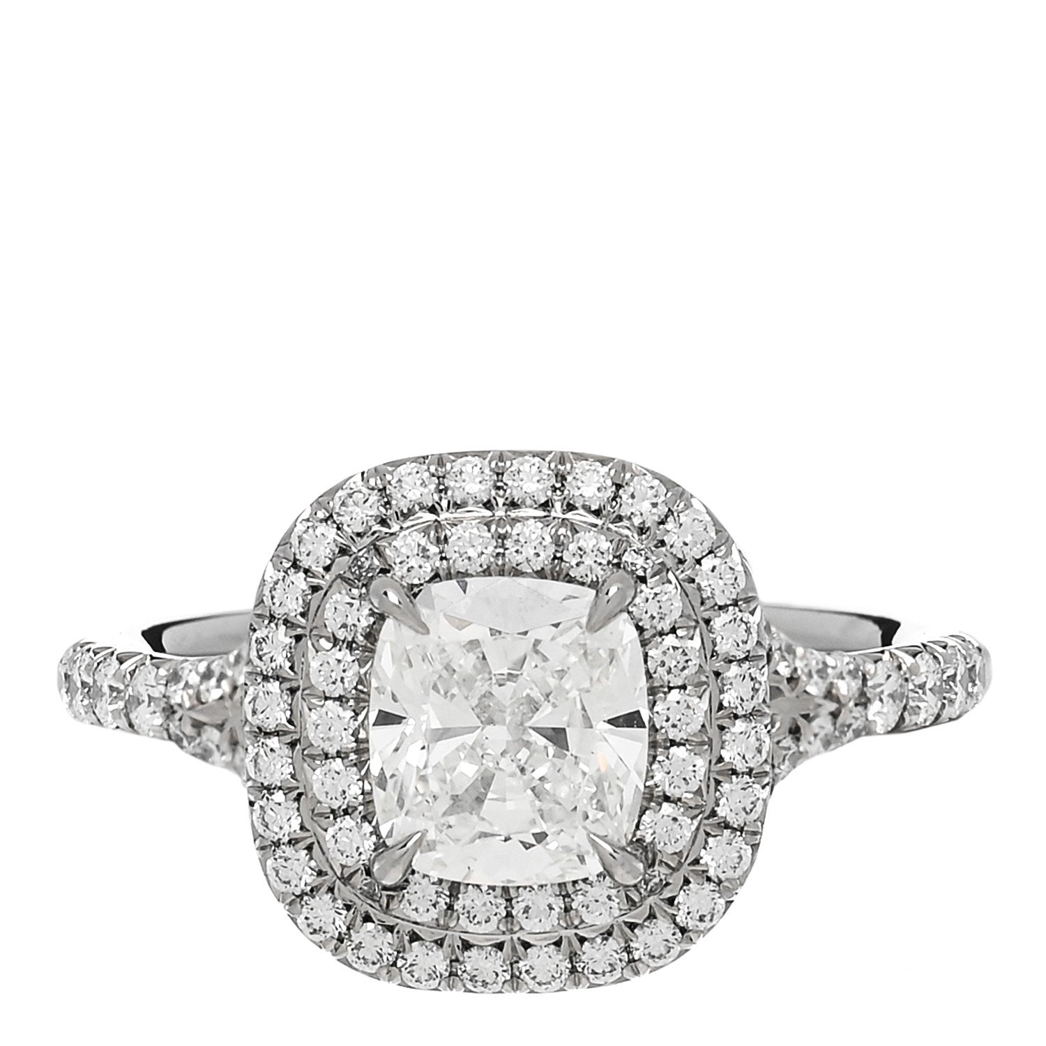Tiffany Platinum Diamond 1.11ct Soleste Cushion Cut Double Halo Engagement Ring 49 4.75 1 of 6