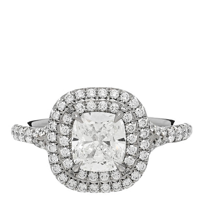 Tiffany Platinum Diamond 1.11ct Soleste Cushion Cut Double Halo Engagement Ring 49 4.75 1 of 6